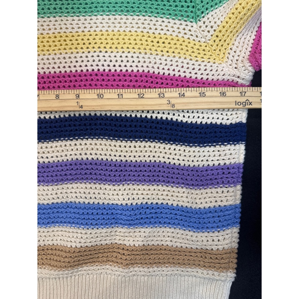 Gap Rainbow Striped Open Knit Crochet Sweater Cream Multi Color Cotton Small - Picture 7 of 7